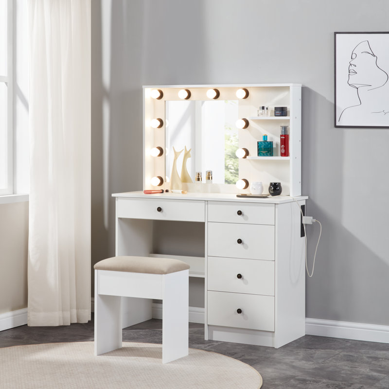 Bayonne 5 drawer dressing table with open shelves
