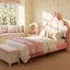 EU & UK Single Princess Bed with Dual-Zone LED, Upholstered Height-Adjustable PU Leather Headboard, Pink/White, 90x190/200cm-1660661746