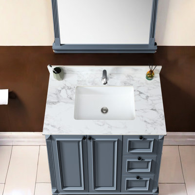 Bathroom Vanity Top 37"X22" - Sintered Stone White Rectangular Ceramic Sink Enhances Comfort Undermount Compatible With Different Decor