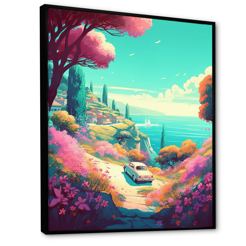 Seaside Drive II - Imprimé, H 32 po x l 24 po x P 1 po, Cadre flottant noir