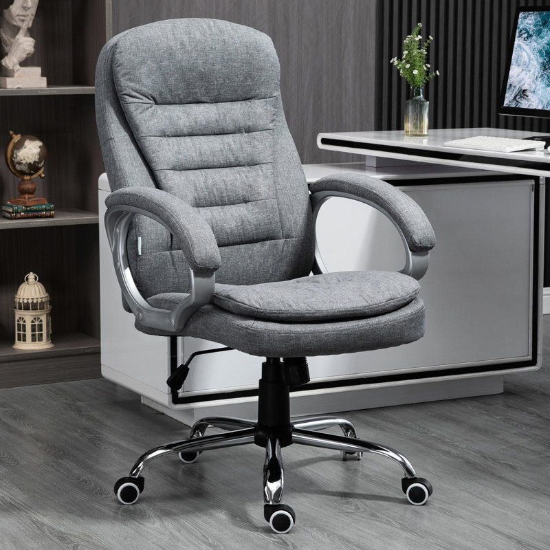 Chaise de bureau avec hauteur de siège réglable et bureau à dossier haut gris et doux, rembourrage épais, ergonomique et support lombaire