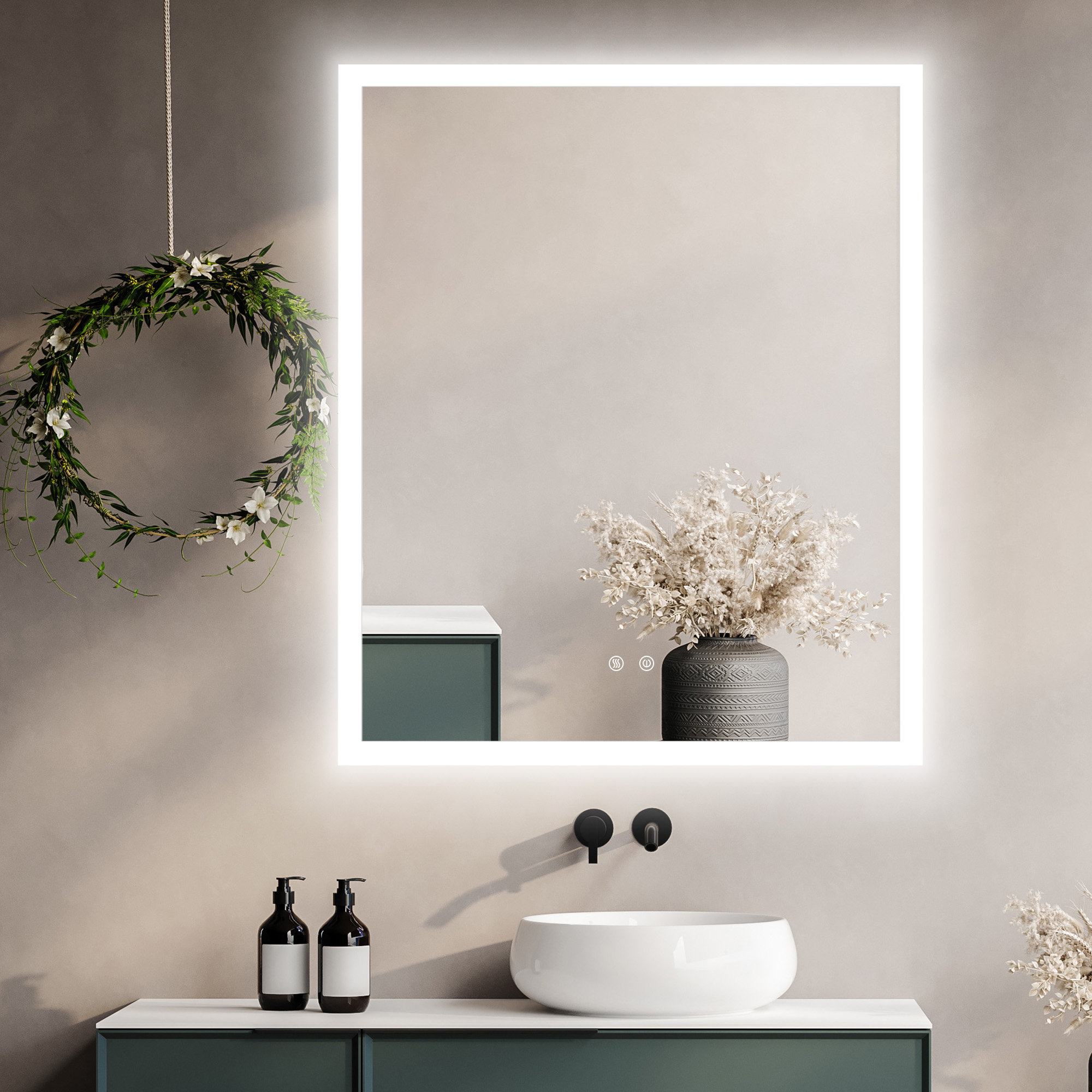 Ivy Bronx Giusi Rectangle LED Lighted Frameless Wallmounted Bathroom