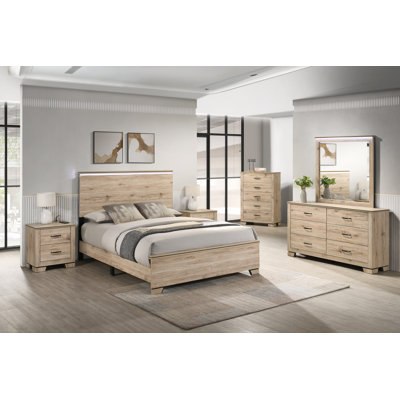 Rustic Farmhouse Bedroom Set With LED Headboard