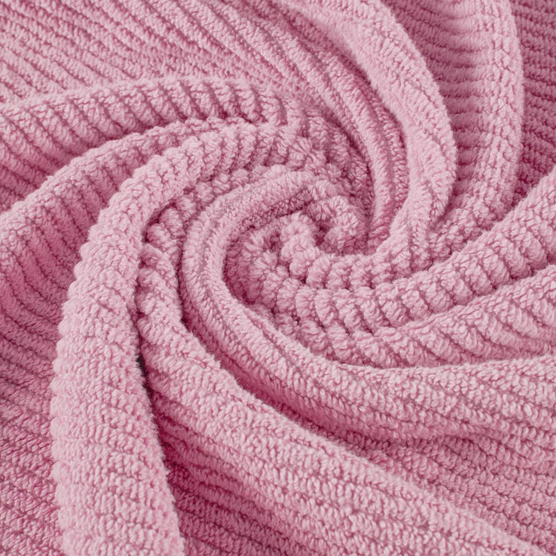 6-Piece Cotton Quick Dry Diagonal Ribbed Washcloth Set, Pink