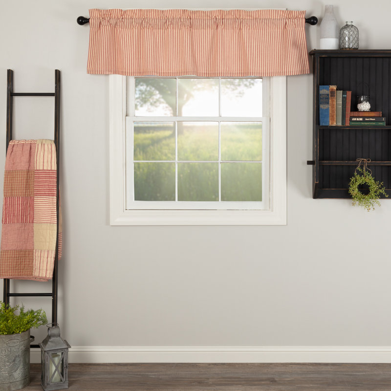 Cantonnière rayée en coton Sawyer Mill, 60" W x 16" H, Rouge champêtre / brun foncé