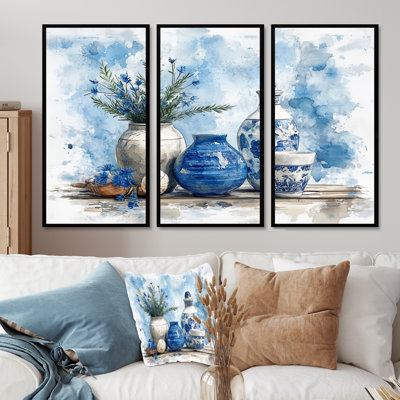 Ensemble de décorations murales bleues et blanches Boho