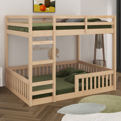Lit superposé double au-dessus d'un lit double avec échelle et garde-corps, cadre de lit superposé en bois massif pour garçons, aucun sommier nécessaire