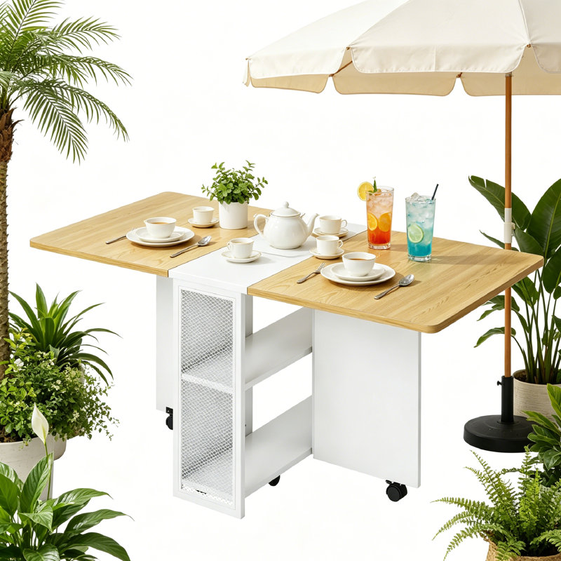 Folding Table, Natural/White