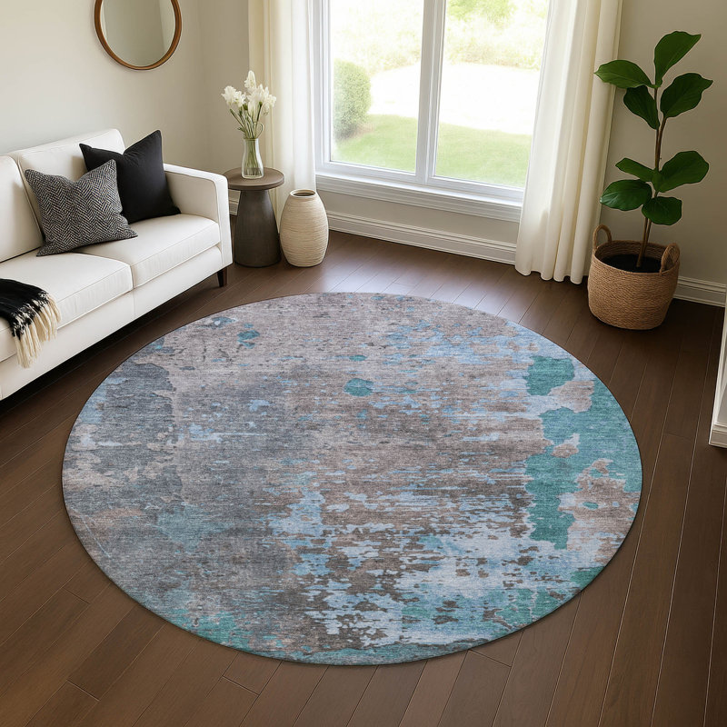 Premium Machine Washable Mehara AMF1702 Abstract Rug, Round 8'
