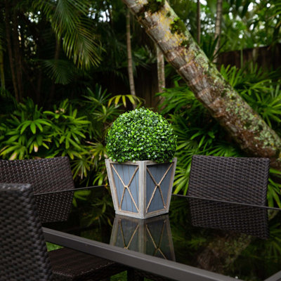 18'' Faux Boxwood Topiary in Wood Planter