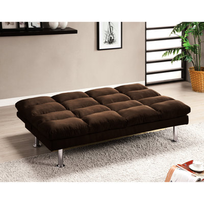 Microfiber Futon Bed In Dark Brown Contemporary Style, Legs And Extra Support, Quick Easy Conversion, 2 Seats - Legged Bed, Support For Smooth Seat