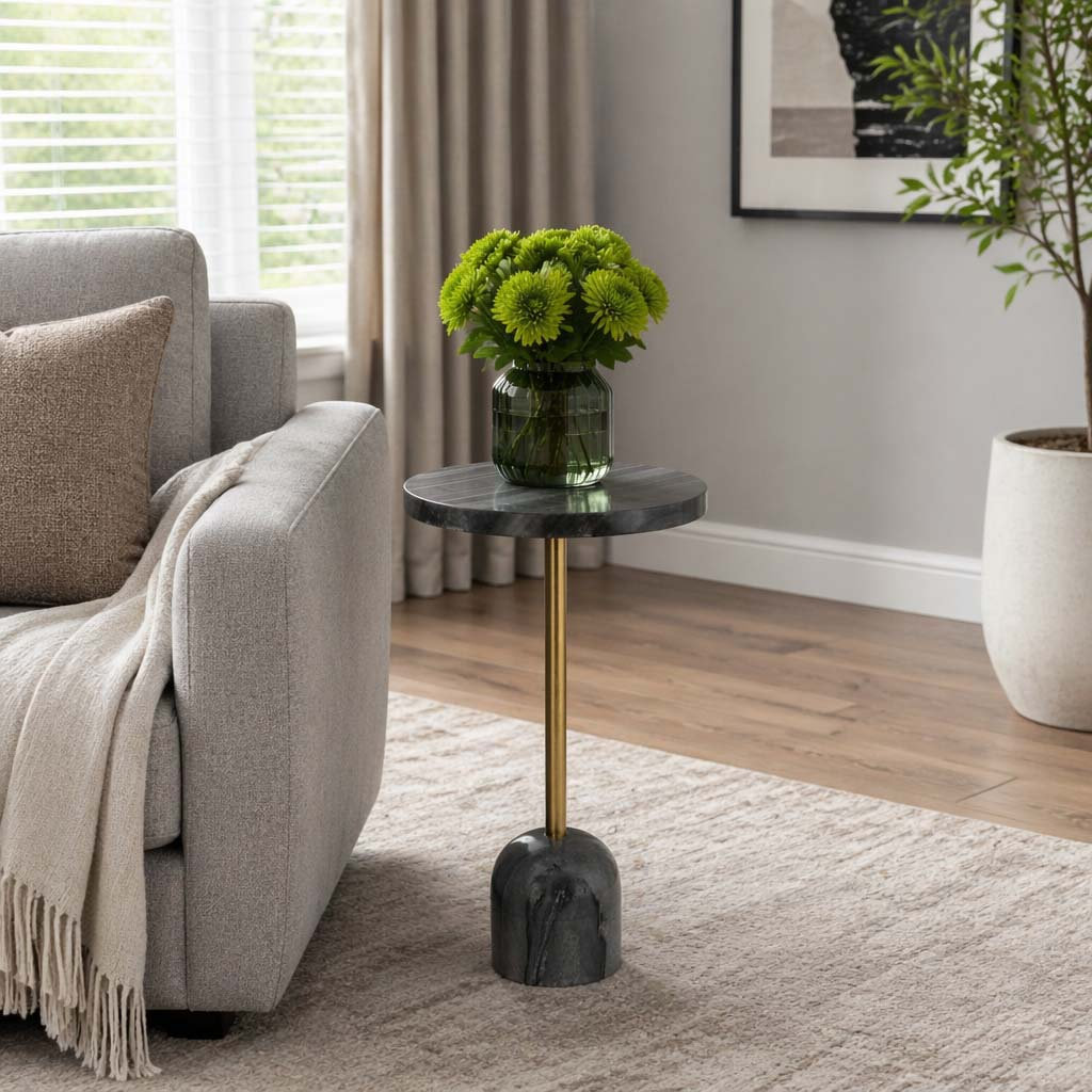 Barrett Genuine Marble End Table, 23'' H x 14" W x 14" D, Gray
