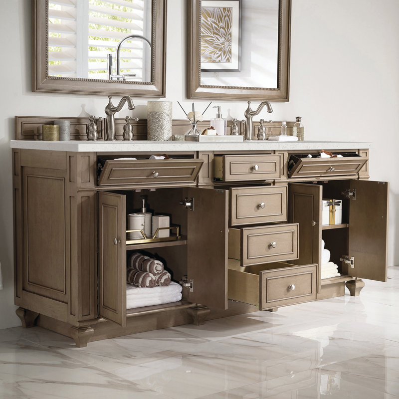 Bristol 72'' W Double Vanity, Whitewashed Walnut, Lime Delight, 8" Widespread