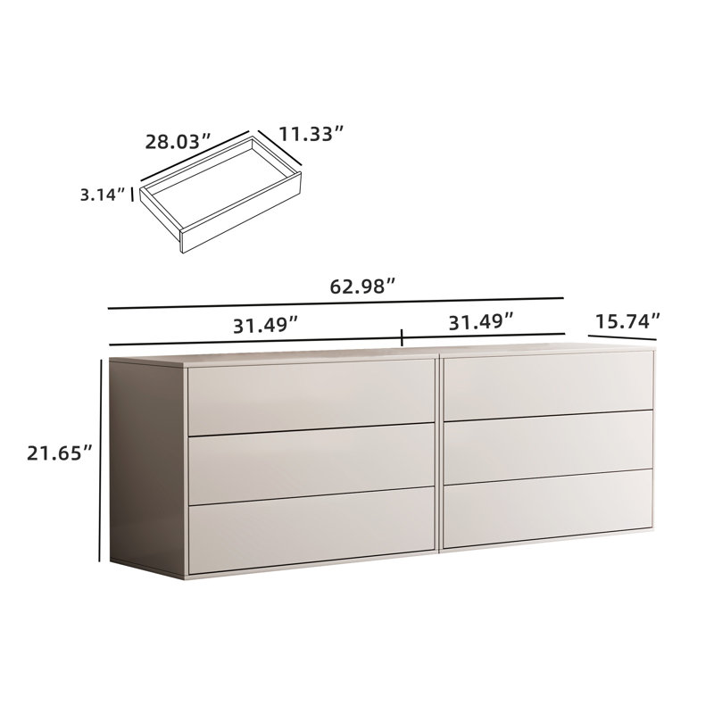 Monett Ivory White 6-drawer Dressing Table, Living Room Office Storage Drawer Cabinet