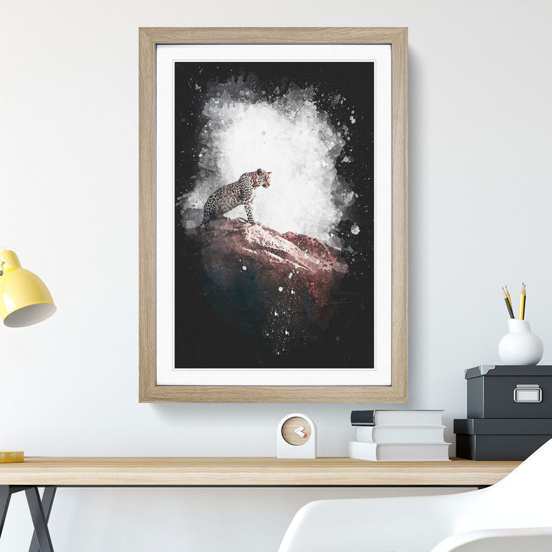 Leopard Upon The Rock Paint Splash - Picture Frame Graphic Art, 45cm H x 33cm W x 2cm D, Oak Framed