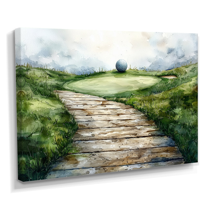 «Greens And Dreams Golf Course Landscape IV», art sur toile de golf, H 30 po x l 40 po, Toile tendue sur cadre