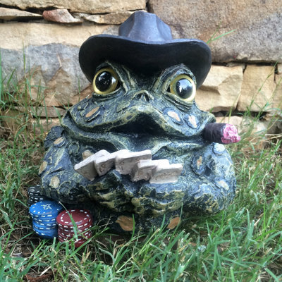 Statue de jardin crapaud personnage de joueur de poker