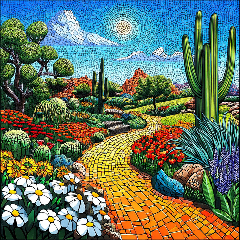 «Desert Garden Path», art mural sur toile mosaïque vibrante, H 20 po x l 20 po
