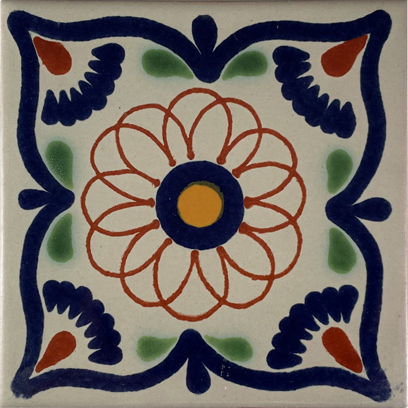 4.2" x 4.2" 9pcs TalaMex Spiral Talavera Mexican Clay Tile Handmade Talavera Backsplash