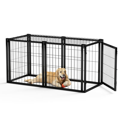 Chenil de 47,2 po pour chiots de petite à moyenne taille, parc avec housse protégée, boîte pour animaux en fer noir, caisse en fer rouille de 47,2 po, chalet en métal sécuritaire pour chiots, conception