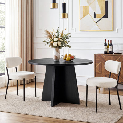 Round Pedestal Dining Table Set with 2/4/6‑Pack Boucle Sherpa Upholstered Dining Chairs, Modern Dining Room & Kitchen Table Furniture