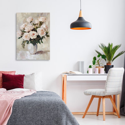 Peachy Roses in Flower Vase Canvas, design by Petal Prints Design