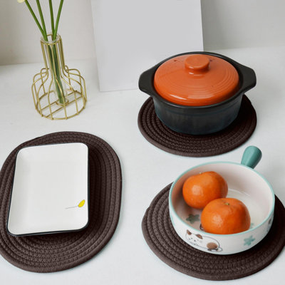 Cotton rope placemat Woven Round Placemats Thermal Insulation Durables Table Insulation Coasterss Coasterss 3pcs