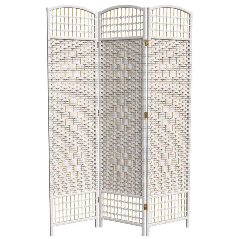 67" Tall Woven Room Divider , White, 3