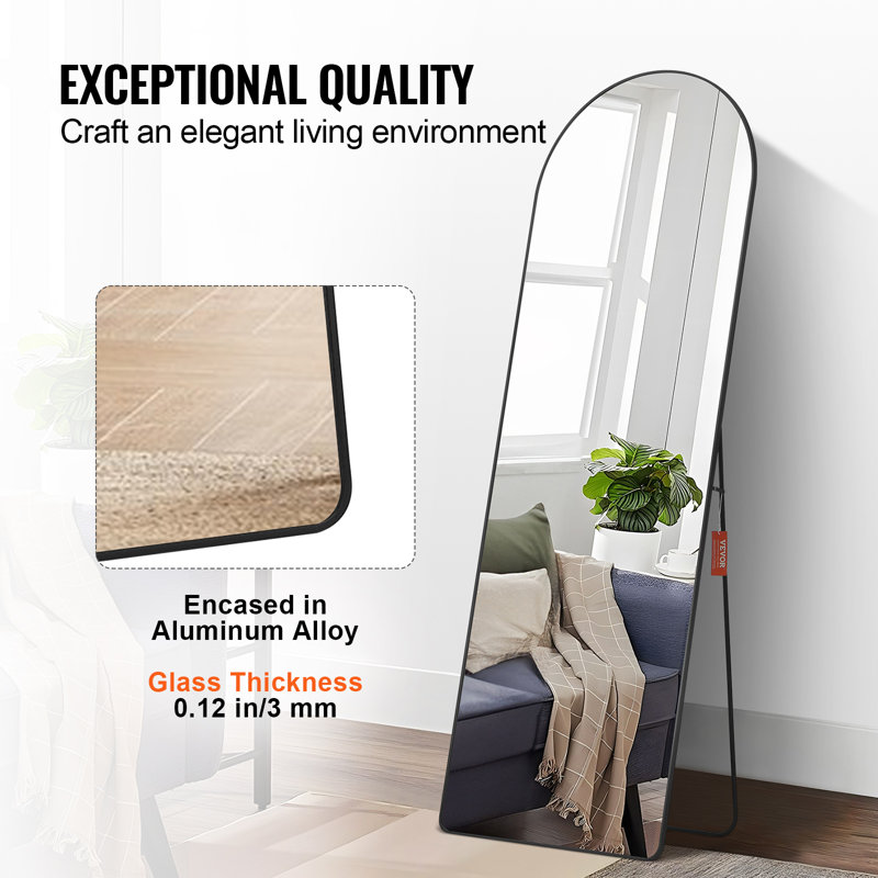 Miroir de plancher rectangulaire, 65 po x 22 po, Noir