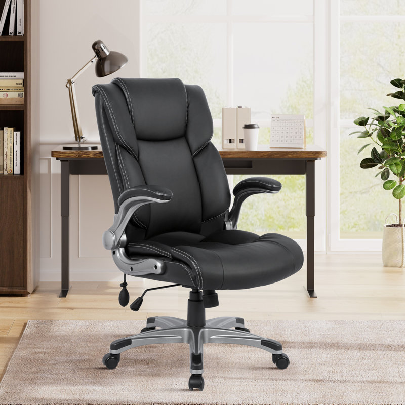 Alira Mid-Back Ergonomic Office Chair PU Leather Executive Chair with  Adjustable Lumbar Support, Flip-Up Armrests Height Adjustment, Rolling