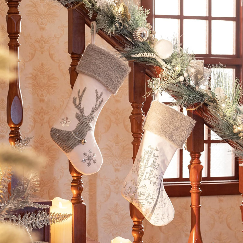 Décorations de bas de Noël en tissu, paquet de 2 ornements de cheminée en peluche à broder wapiti, H 21 po x l 7 po