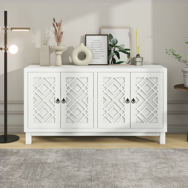 Grand buffet armoire avec poignées à anneau, Blanc