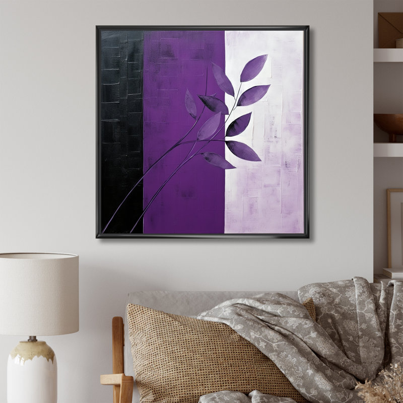 Collage de fougères mauves, Cadre flottant noir, 36" H x 36" W