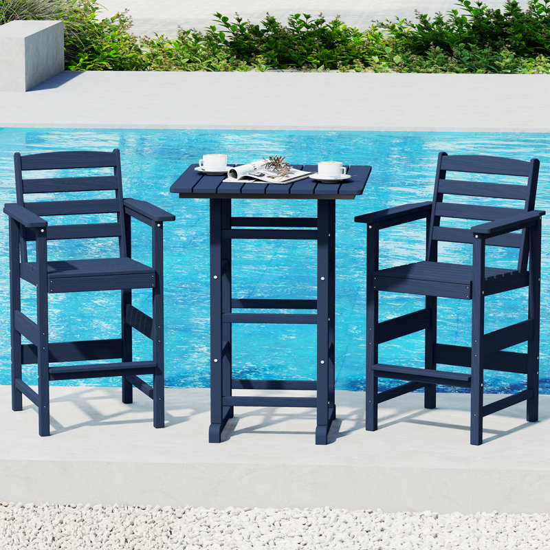 3-Piece HDPE Bar Set – All-Weather Patio Bistro Table & 2 Tall Bar Chairs, Fade-Resistant Outdoor Furniture For Balcony, Deck, Backyard, Or Poolside