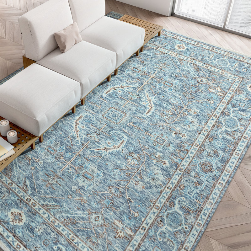 Wool Oriental Area Rug in Blue/Gray, Rectangle 8' x 10'