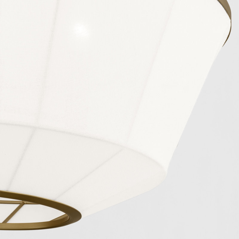 Ellen Degeneres Hikari 5 Light Dining Room Pendant With White Linen Shade, Burnished Brass, 86.25" H x 22.125" W x 22.125" D