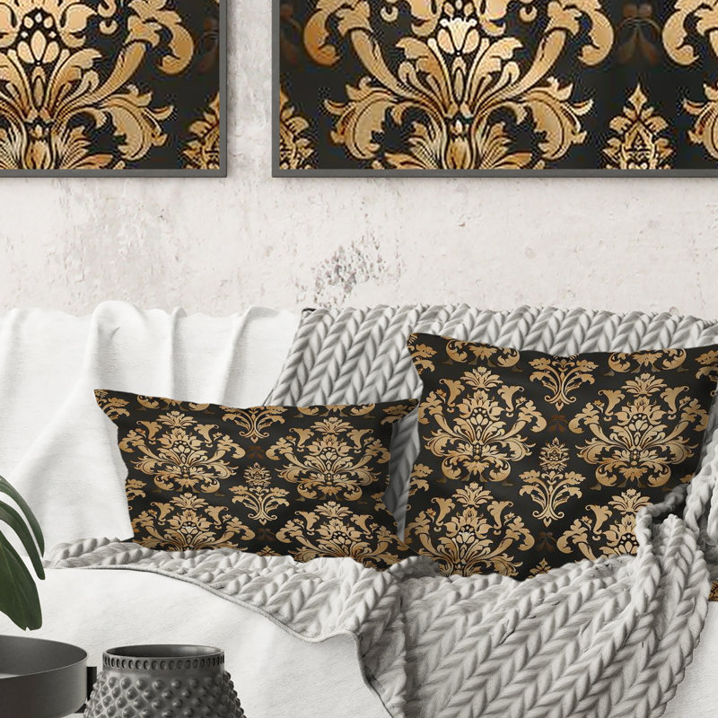 Imprimé damassé traditionnel brun et doré I - Coussin lombaire traditionnel