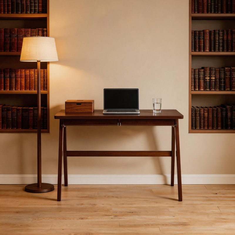 Bureau en bois d'hévéa massif avec tiroir, bureau de bureau à cadre en A de 99 cm (39 po) pour la maison