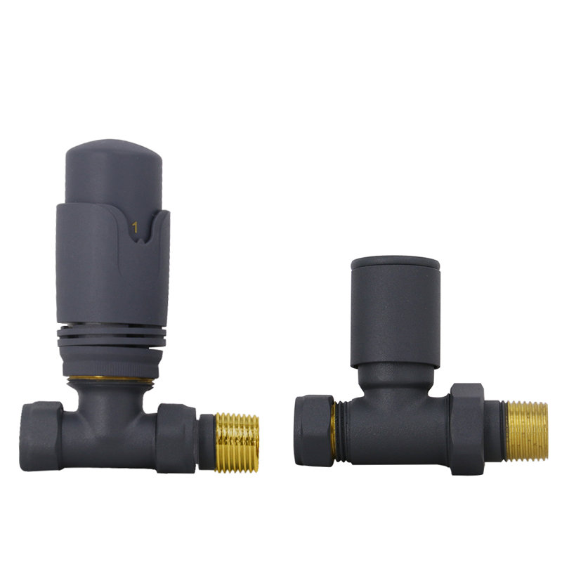 Designer Valves Anthracite Straight 15Mm X 1/2" Thermostatic Radiator Twin Pack