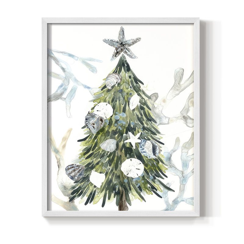 Coastal Christmas Shell Collection, reproduction encadrée B - bois massif, H 11 po x l 9 po, Blanc