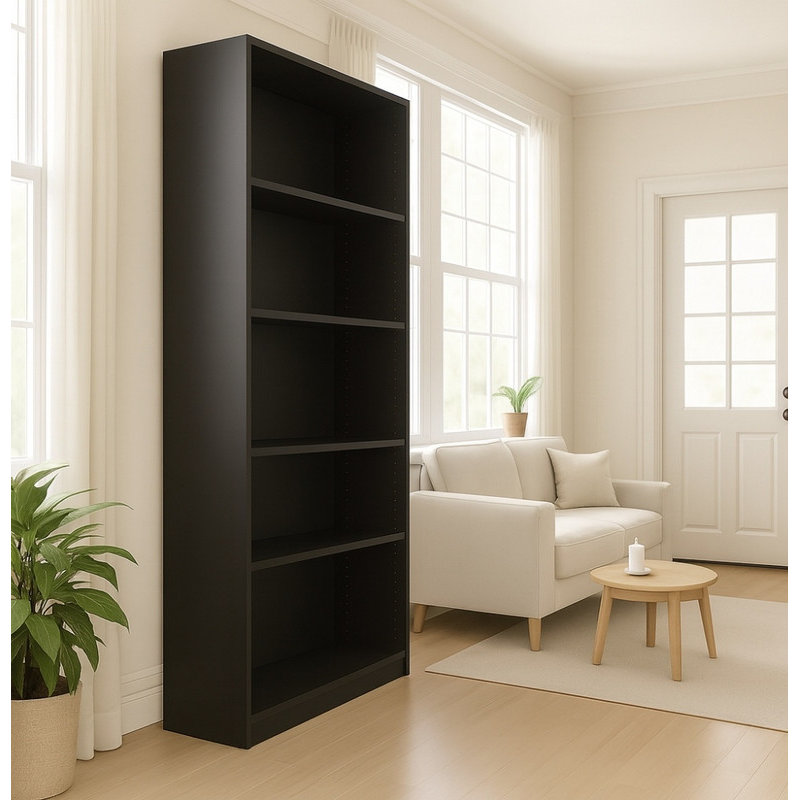 Armoire de rangement à 5 niveaux avec tablettes ouvertes et étagères, Noir