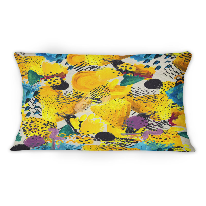 Coussin décoratif imprimé à motif jaune et bleu 1