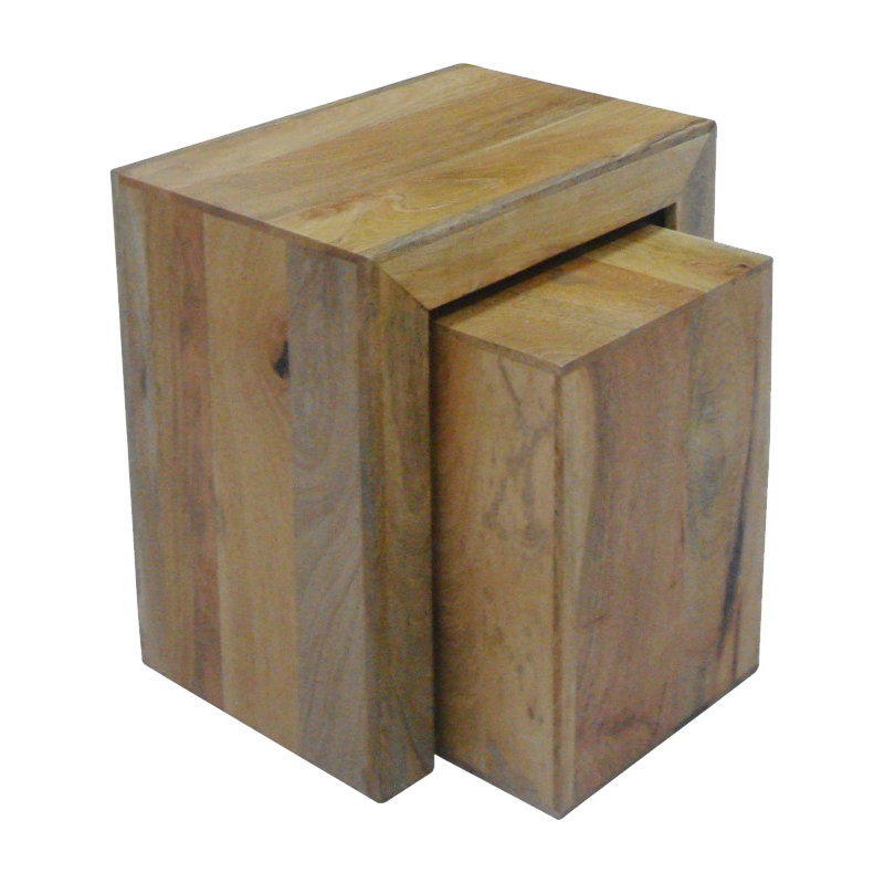 Munnar Solid Wood Trestle Nesting Tables, Light Mango