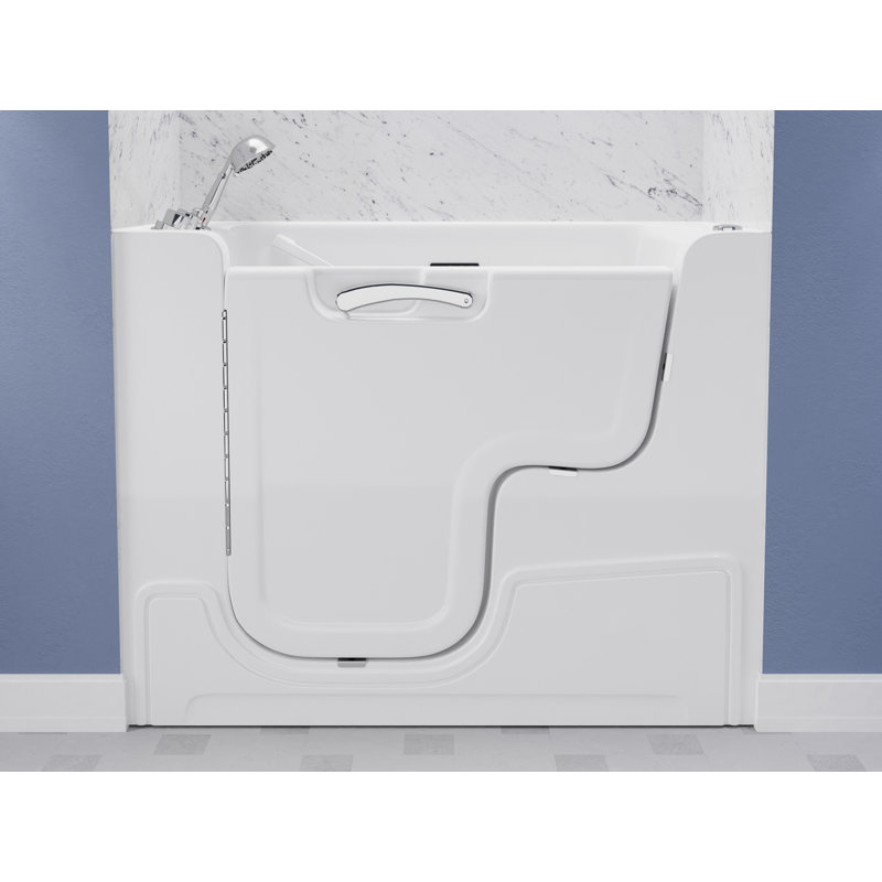 White Acrylic Freestanding Walk-In Tub with Jets and Handheld Shower