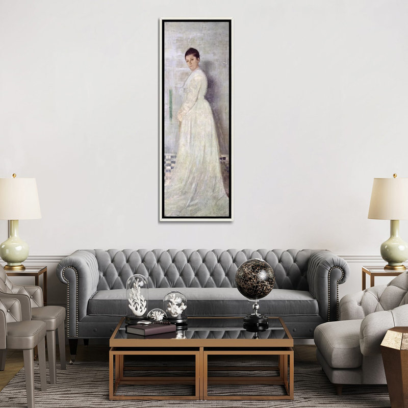 Harmonie en blanc et bleu - reproduction d'art murale - toile encadrée, 72 po x 24 po, Toile avec cadre, Blanc patiné