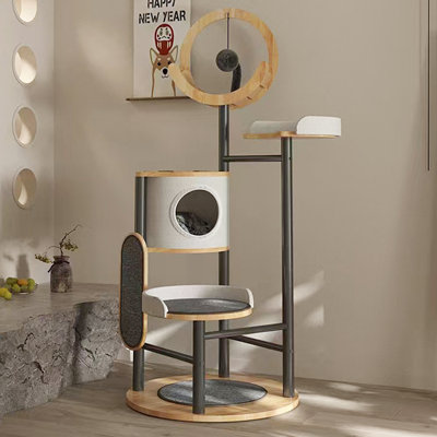 Solid Wood Cat Tree with Iron Pillars
