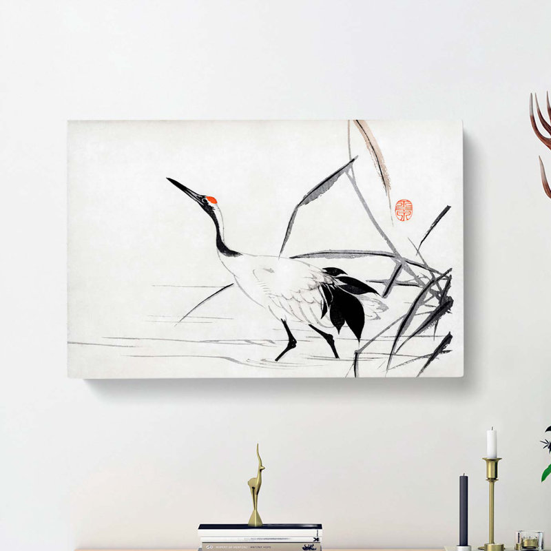 Japanese Crane by Mochizuki Gyokusen - Wrapped Canvas Painting, 60cm H x 91cm W x 3cm D
