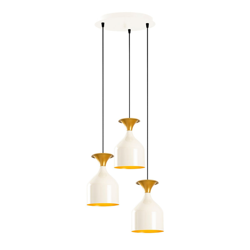 Lustre Modern Glam, finition blanche et or, 15,7 po x 44,5 po | Corps en métal, 3 douilles E27 de 40 W maximum | Design scandinave élégant, parfait pour le salon et la salle à manger | Ampoule non incluse