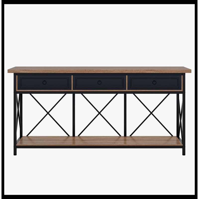 Console à 3 tiroirs, table de vestibule 70,8 po avec tablette de rangement, Noir