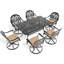 7 chaises de patio en fonte d'aluminium - structure noire, 6 chaises pivotantes et table rectangulaire, mobilier de jardin attrayant, intempéries, sièges confortables anticorrosion, capacité de siège de 350 lb, table de 160 lb
